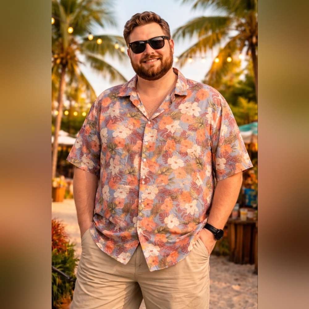 Simons Modal Tencel Organic Cotton Blend Tropical Floral Polo Shirt